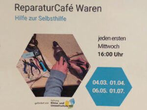 Plakat über die Veranstaltungszeiten des Reparaturcafés