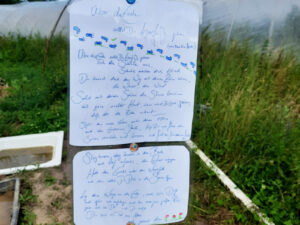 Zwei Infotafeln mit einem Gedicht darauf